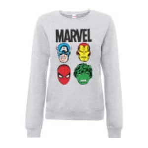 image of Marvel Comics Main Character Faces Womens Grey Sweatshirt - L - Grey