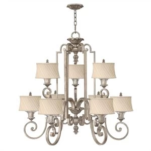 image of 9 Light Multi Arm Chandelier Silver Leaf Finish, E27