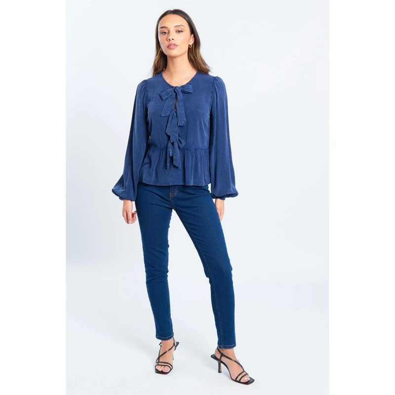 Image of Be You Tie Front Top Womens - Blue Blue 8