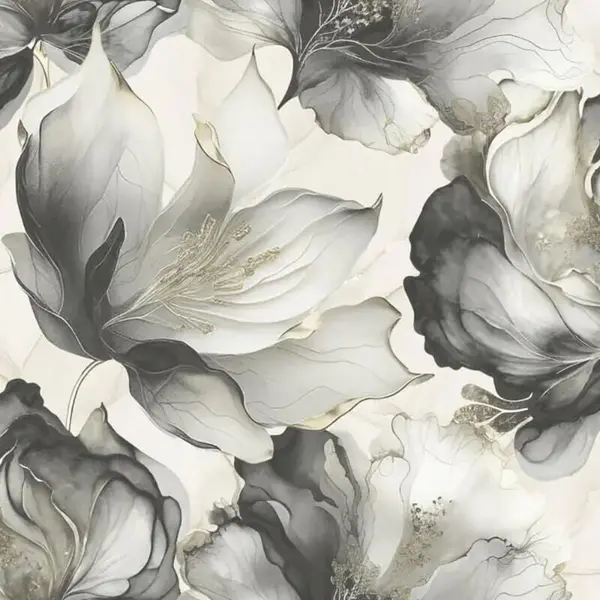 Image of MURIVA Muriva Elysian Floral Flowers Petal Pastel Abstract Metallic Feature Wallpaper[Black and Gold 212502] WL-212502