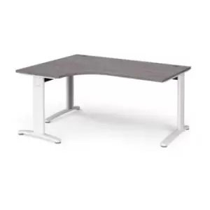 image of TR10 deluxe left hand ergonomic desk 1600mm - white frame and grey oak top