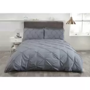 image of Balmoral Luxury Super King Size Duvet Set 2 Pillowcases Grey Pintuck Trim