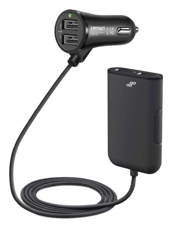 Image of AMiO 01986 Car mobile phone charger with pipe, black, Number of inlets/outlets: 4 USB, 1.5m Car mobile phone charger (100026)