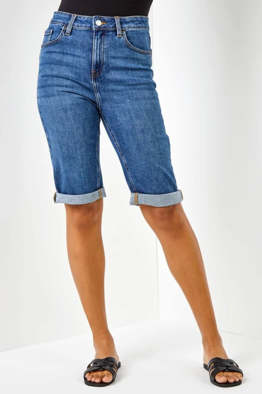 Image of Roman Womens Essential Stretch Knee Length Shorts in Mid Blue Size: 14 Mid Blue Female 14