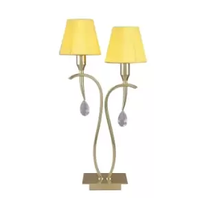 Image of Siena Table Lamp 2 Light E14, Polished Brass With Amber Cream Shades And Clear Crystal