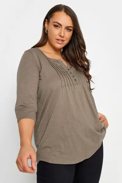 Image of Yours Henley T-Shirt Brown