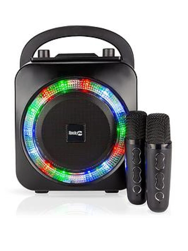 Image of Rockjam Karaoke Machine – Bluetooth Pa System With 2 Wireless Microphones, Voice Effects, & Light Display, Black RJPS150PL