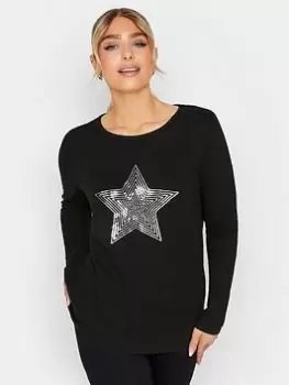 image of M&Co Black Sequin Star Jumper, Black, Size 12, Women