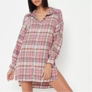 Missguided Check Oversized Shirt Dress - Pink