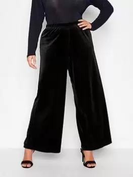 Image of Yours Wide Leg Velvet Trouser Black, Size 16, Women