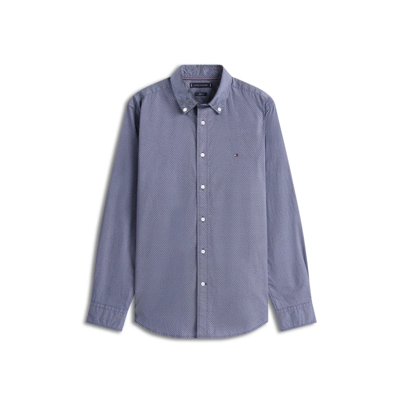 Image of Tommy Hilfiger Mens Long-Sleeve Poplin Print Patterned Shirt Preppy Navy 0GZ male S