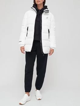 image of Superdry Longline Sports Padded Jacket - White, Size 12, Women