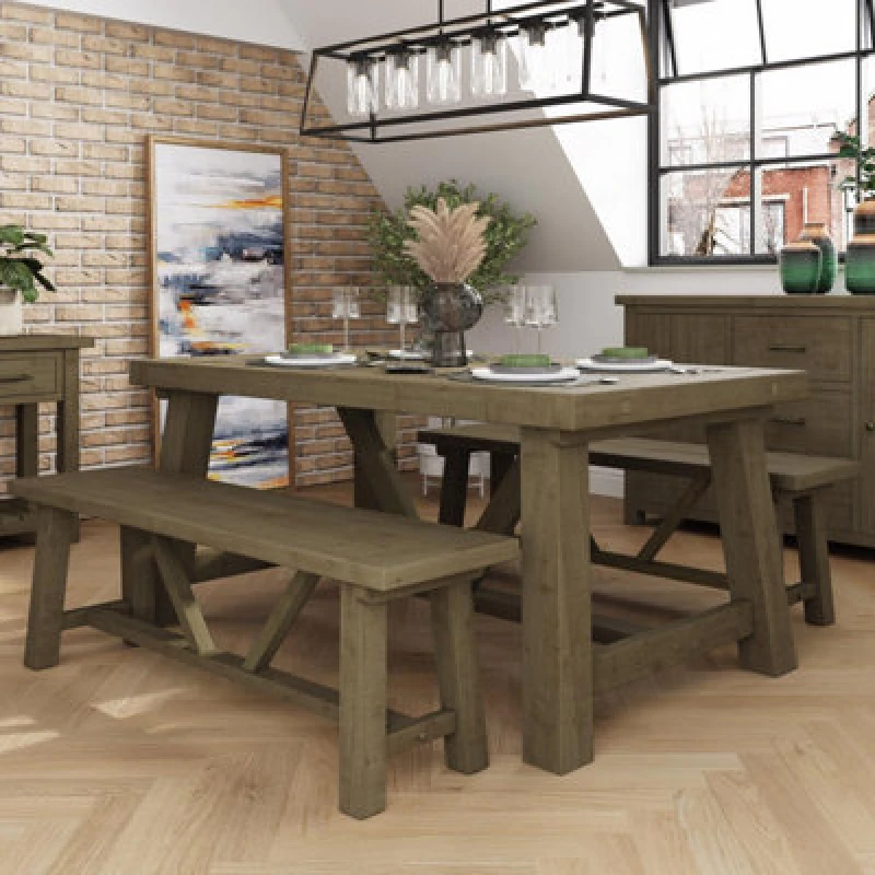 Image of FWStyle Solid Reclaimed Pine 1.6M Dining Table Fixed Top Brown