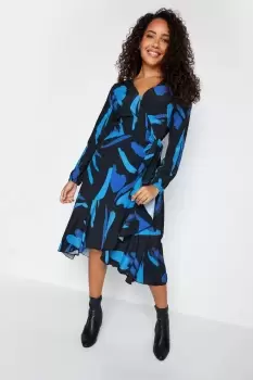 image of Abstract Print Wrap Dress