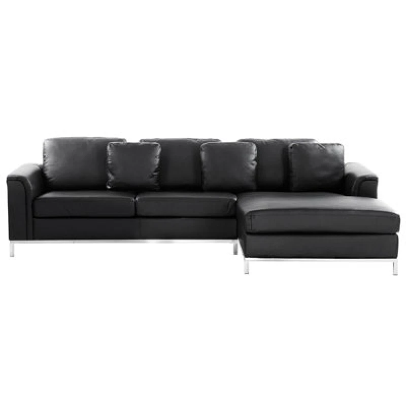 Image of Beliani Corner Sofa 4 Seater Oslo Leather Black Left Hand