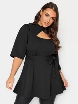 Image of Yours Yours Cut Out Peplum Top, Black, Size 16, Women
