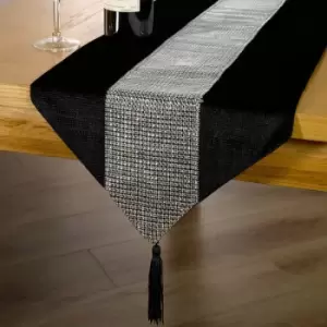 image of Panache Home Eclat Diamante Faux Velvet Table Runner, Black, 13 x 72 Inch