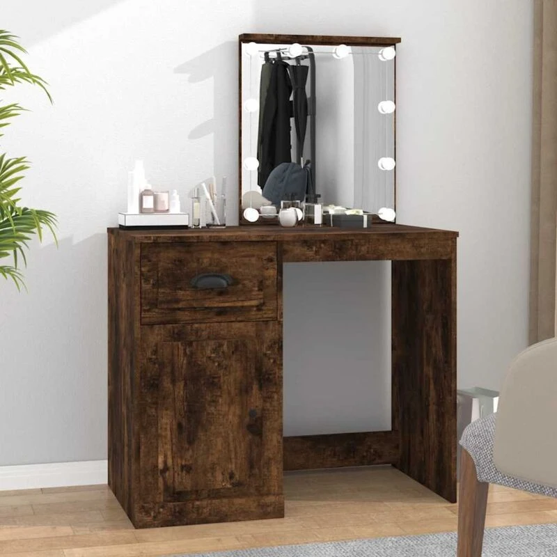 Image of VIDAXL Dressing Table with LED Smoked Oak 90x50x132.5cm Engineered Wood Vidaxl 8720845794156