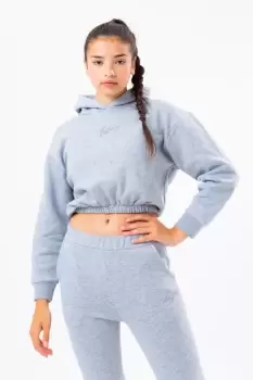 image of HYPE GREY ELASTICATED WAIST KIDS CROP PULLOVER HOODIE