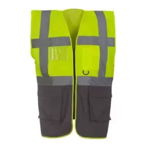 Image of Yoko Hi-Vis Premium Executive/Manager Waistcoat / Jacket (2XL) (Hi Vis Yellow/Grey)