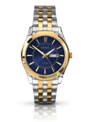 image of Sekonda Mens Classic Blue Sunray Dial Two Tone Bracelet Watch 1032