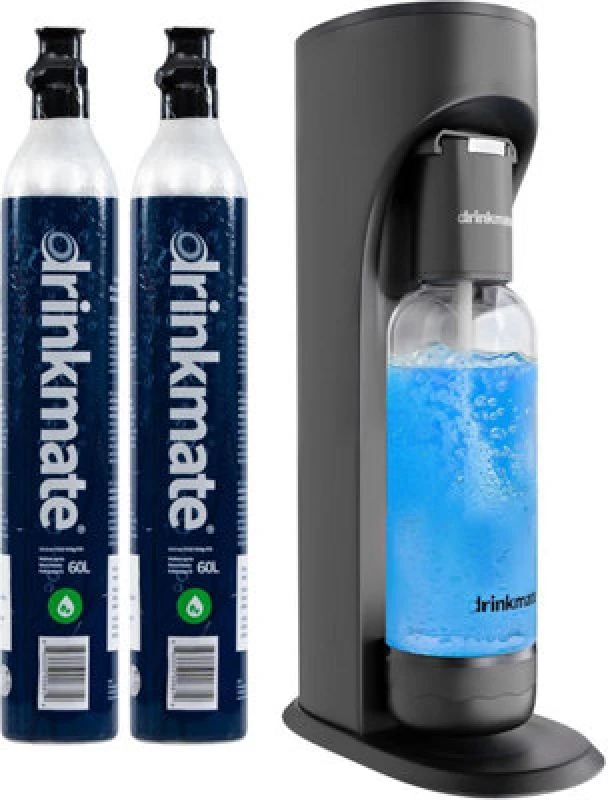 Image of Drinkmate Omnifizz Sparkling Water Soda Maker With 2X 60L Co2 Cylinders, Matt Black