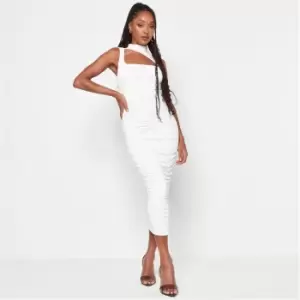 image of Missguided High Neck Ruched Slinky Midaxi Dress - White