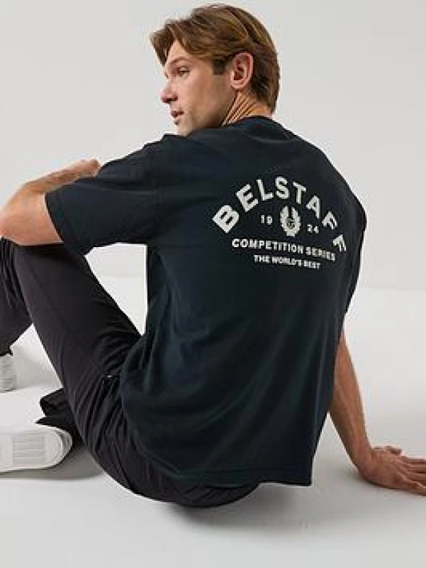 Image of BELSTAFF Mens Drop-Shoulder Oversized T-Shirt - Black Male L