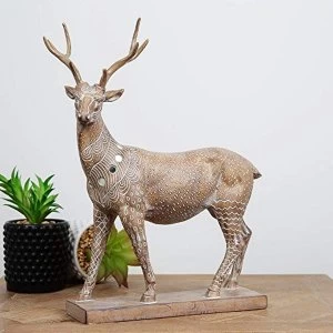 Image of Carved Sandstone Effect Stag Ornament with Mirror Mosaic