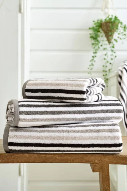 Image of Deyongs Bliss Linear Stripe 550gsm 100% Cotton Bathroom Towels in Grey Size: Bath Sheet Grey Unisex Bath Sheet