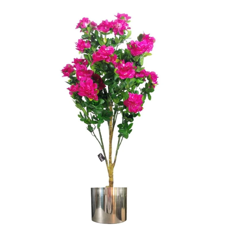 Image of Artificial Blossom Tree Pink Silver Planter 100Cm Realistic Plant Design Azalea Botanik, Pink BK-7285-7316