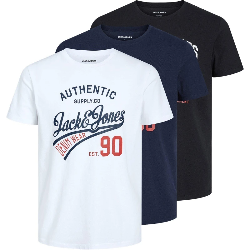 Image of Jack and Jones Ethan 3 Pack Short Sleeve T-Shirt Mens - Multi Multi L