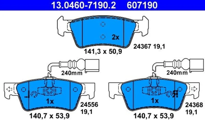Image of ATE 13.0460-7190.2 Brake pad set incl. wear warning contact Brake Pad Set,disc brake (402)