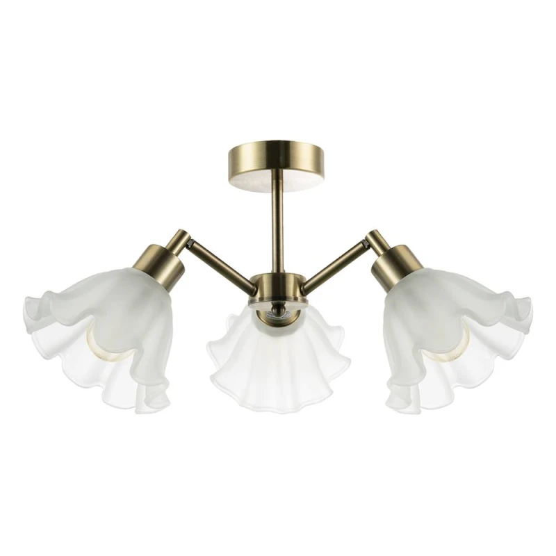 Image of Happy Homewares Traditional Ceiling Light Fitting with Frosted Scallop Glass Shades in Metallic Gold Metallic Gold Unisex