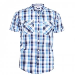 Image of Lee Cooper SS Check Shirt Mens - White/Navy/Blue
