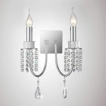 image of Emily wall light with switch 2 lights polished chrome / crystal