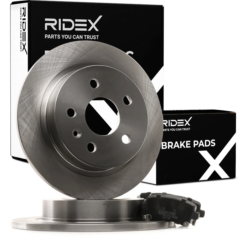 Image of RIDEX 3405B0473 Brake disc and pads set Rear Axle, Brake Disc Type: Solid Brake Set,disc brakes (3405)