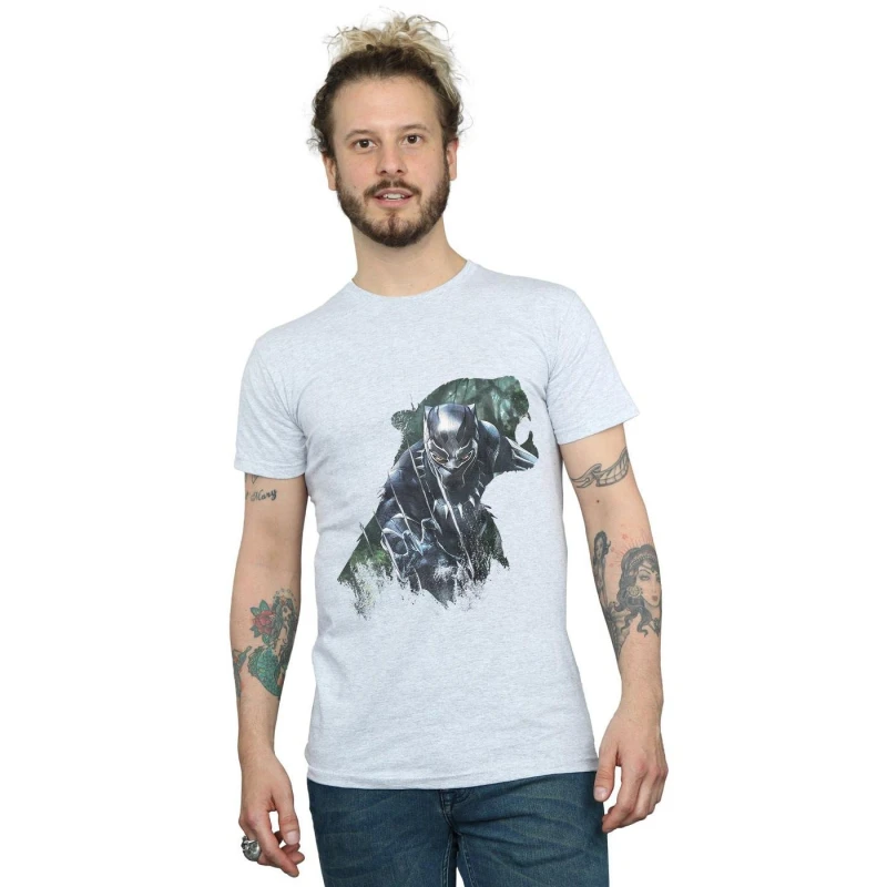 Image of Marvel Marvel Men Black Panther Wild Silhouette T-Shirt in Grey Size: Small Grey S Male 5057736570098
