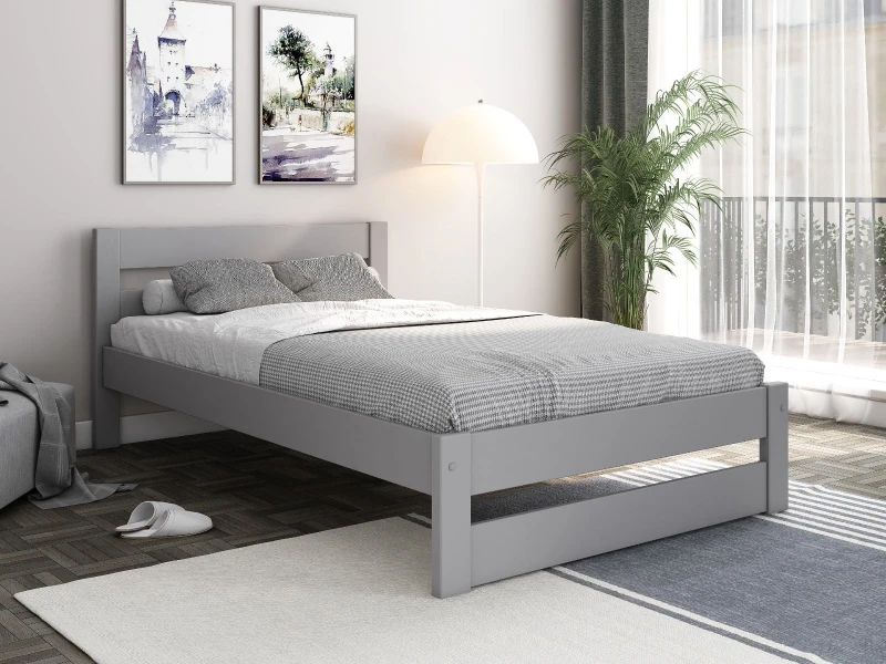 Image of Noomi Tera Solid Wood Small Double Bed Grey