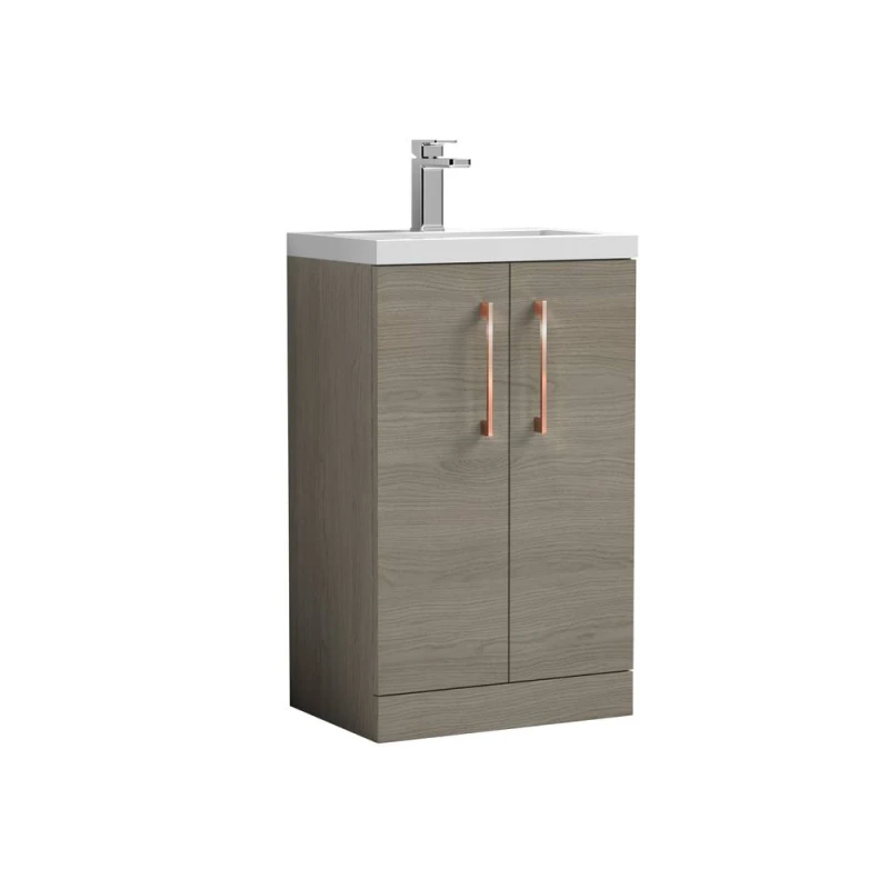 Image of Balterley Bathroom Vanity Basin Unit, Copper Handles, 500mm, Mid Oak in Brown Brown Unisex