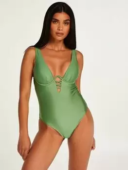 Image of Hunkemoller Mauritius Swimsuit - Green, Size 10, Women