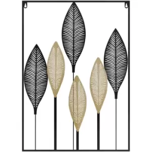 image of 3D Metal Wall Art Leaves for Home Decor, Hanging Wall Sculpture, Black - Black - Homcom