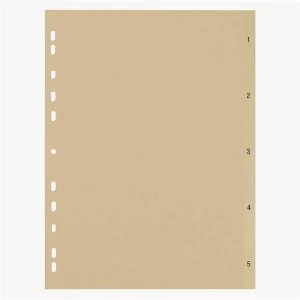 image of 5 Star Eco A4 File Divider Numbered Tabs 1 5 Recycled Manilla 11 Holes 150gsm Buff