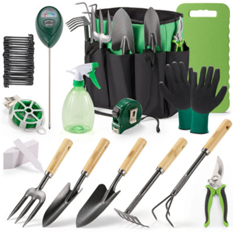 Image of Vonhaus Garden Tools Set 15Pc, Heavy Duty Gardening Hand Tool Kit, Steel & Wooden Tools, Portable Bag, Gift For Men & Women