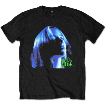 Image of Billie Eilish - Neon Shadow Blue Unisex Large T-Shirt - Black