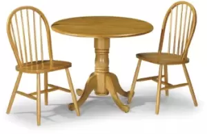 image of Julian Bowen Dundee 90cm Honey Pine Drop Leaf Round Dining Table and 2 Windsor Chairs Set