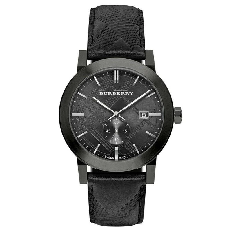 Image of Burberry Burberry BU9906 City Black Leather Strap Mens Watch