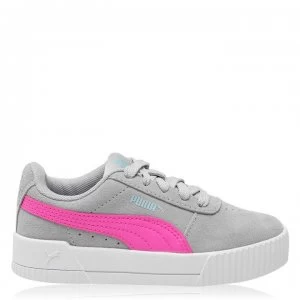 image of Puma Carina Suede Childrens Trainers - Grey/Pink