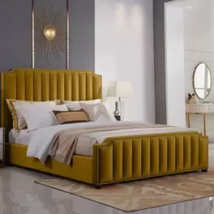 Image of Klara Bed Double Plush Velvet Mustard