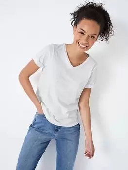 Image of Crew Clothing Perfect V-Neck Slub T-Shirt - White, Size 16, Women